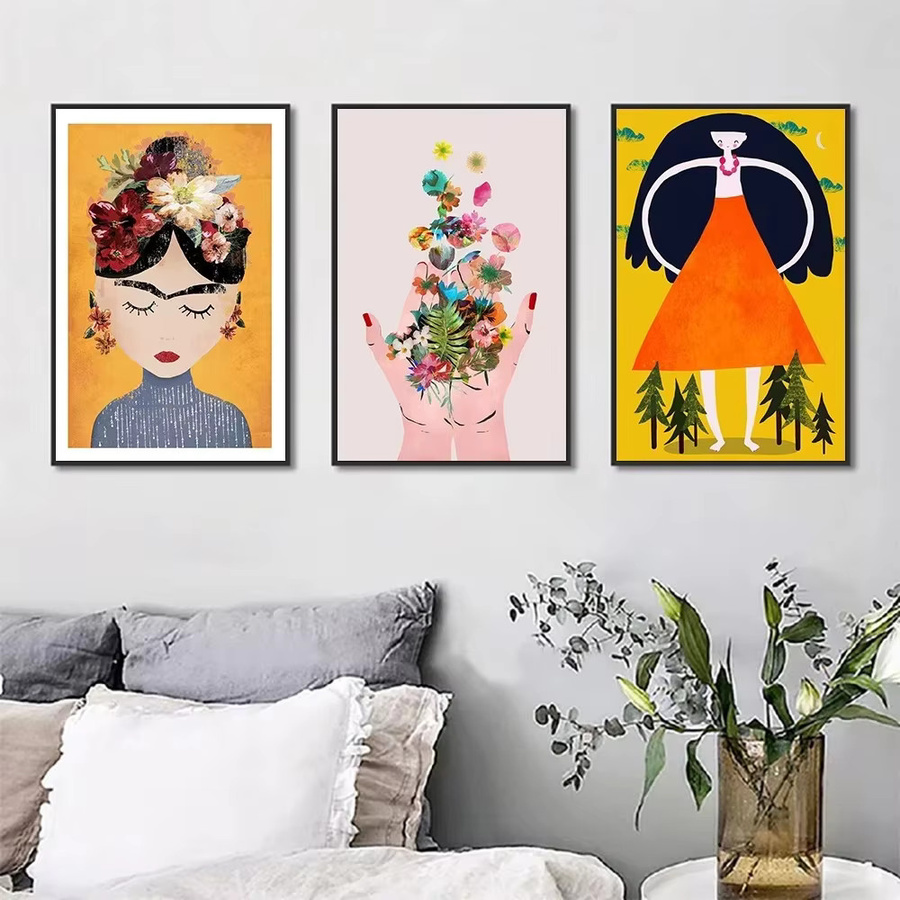Potdemiel Boho Wandkunst Leinwand Poster mit feministischem Motiv, Blumen und Händen in Mehrfarbig - Bild 2