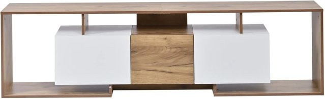Merax TV-Schrank modern in Weiß Natur mit 2 Klapptüren, B/T/H: 180 x 30 x 49 cm - Bild 1