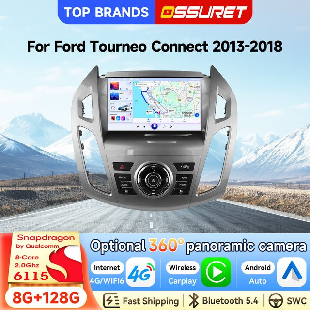 OSSURET 2-DIN Android 14 Autoradio für Ford Transit und Tourneo Connect 2013-2018 mit kabellosem CarPlay, Android Auto, GPS-Navigation und DSP-Audio - Bild 1