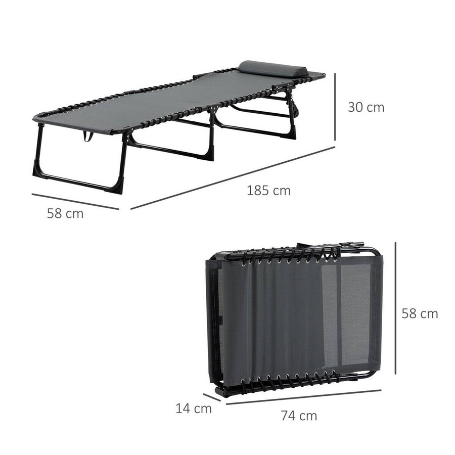 Outsunny Sonnenliege Grau aus Textilene und pulverbeschichtetem Stahl mit verstellbarer Kopfstütze, B/H/L: 58 x 30 x 185 cm - Bild 5