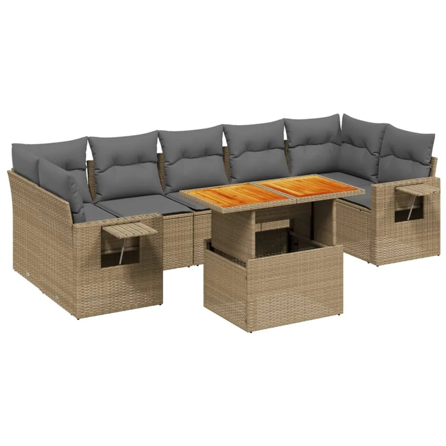 vidaXL 8-teiliges Garten-Sofagarnitur in L-Form aus beige Poly-Rattan mit Kissen und Armlehnen - Bild 2