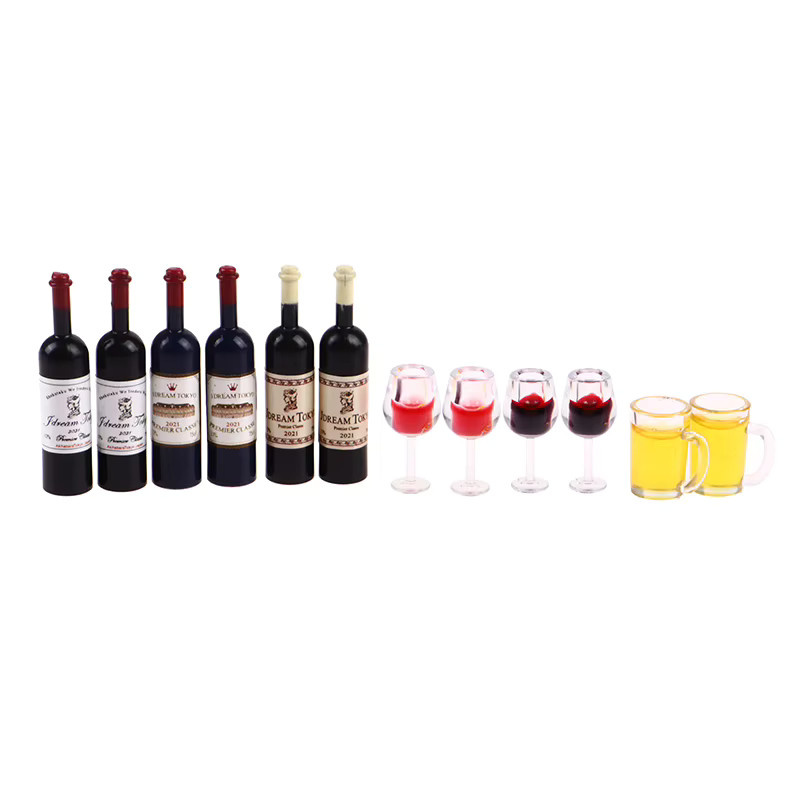 5-teiliges Set Miniatur Wein Tasse Bierkrug Weinflasche, Modell Möbel, 1:12 - Bild 2