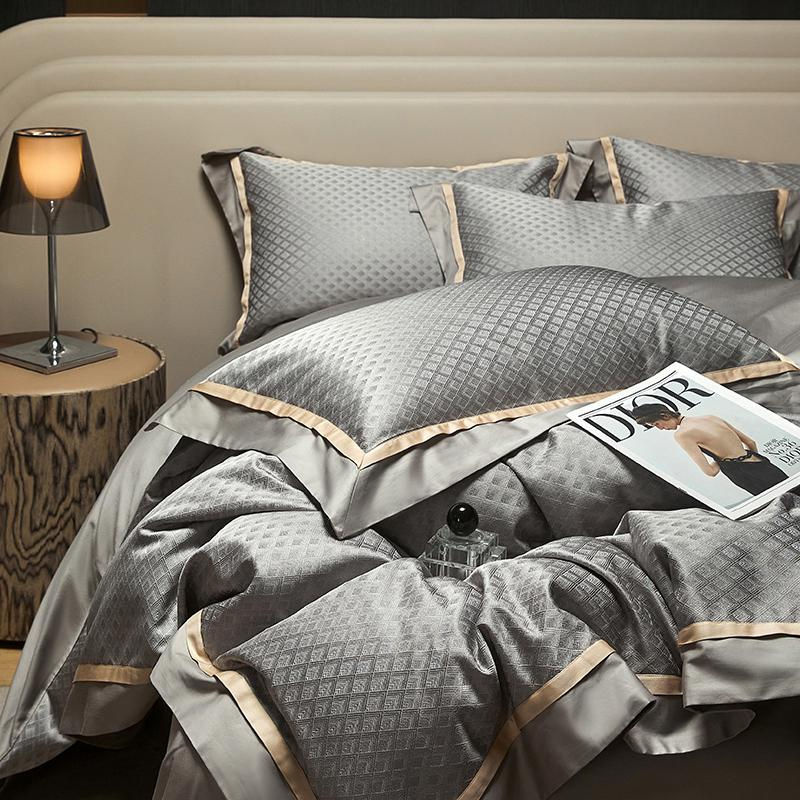 Bin Chi Textiles Luxus Bettwäsche Set aus Ägyptischer Baumwolle mit Jacquard-Floral-Muster in Gold, 1000 TC Mako-Satin, für 1,8m Bett - Bild 2