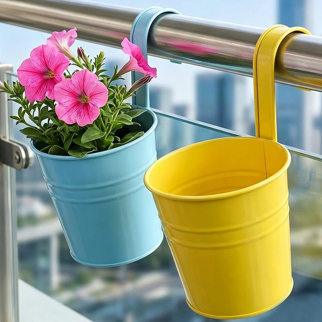 Robuster Hängepflanzkübel aus Metall mit Haken für Balkon und Garten in Mehrfarbig - Bild 1