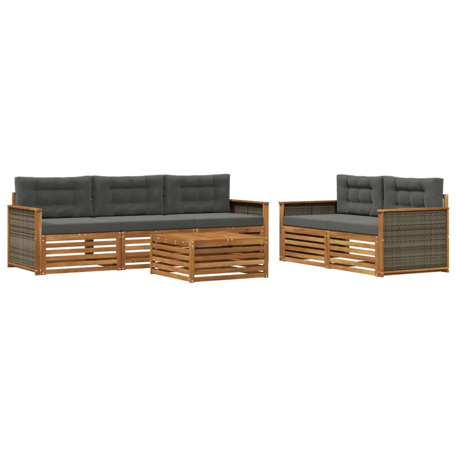 vidaXL Outdoor-Sofagarnitur aus Akazienholz mit Kissen in Anthrazit und Natur - Bild 2