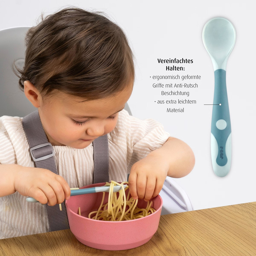 Reer 360 Grad Esslernbesteck Set in Blau, BPA-frei und ergonomisch geformt - Bild 2