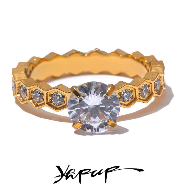 Yhpup Ring Edelstahl, Gold, Zirkonia, Unisex - Bild 1