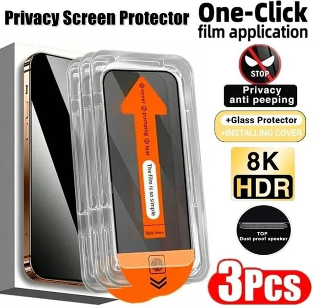 DIXSG 3er-Pack Blickschutzfolie aus Glas für iPhone 11 12 13 14 15 16 17 Pro Max Plus XR XS transparent - Bild 1