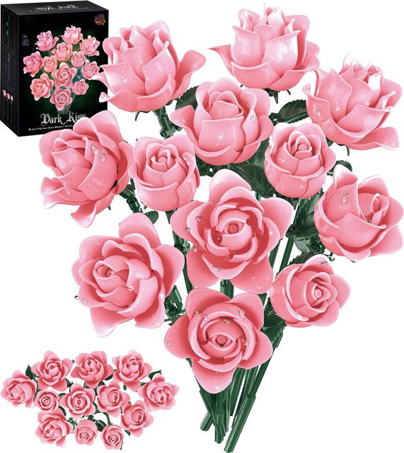 AMAZINGBLOKS Rosa Rosen-Bausteine, Blumenstrauß-Modell, 12-teiliges Set, ab 14 Jahren - Bild 1