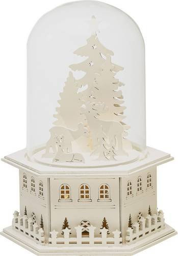 Konstsmide LED Holzsilhouette Rentiere und Bäume unter Glaskuppel in Weiß B/H/T: 18 x 23,5 x 18 cm - Bild 2