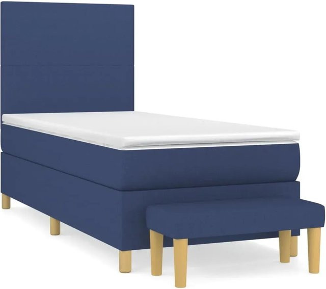 vidaXL Boxspringbett mit Matratze Hybrid-Design in Blau und Weiß, B/T/H: 90 x 190 x 128 cm - Bild 1