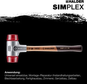 Halder Simplex Schonhammer mit Kunststoff-Einsätzen in Rot, Durchmesser: 50 mm - Bild 1