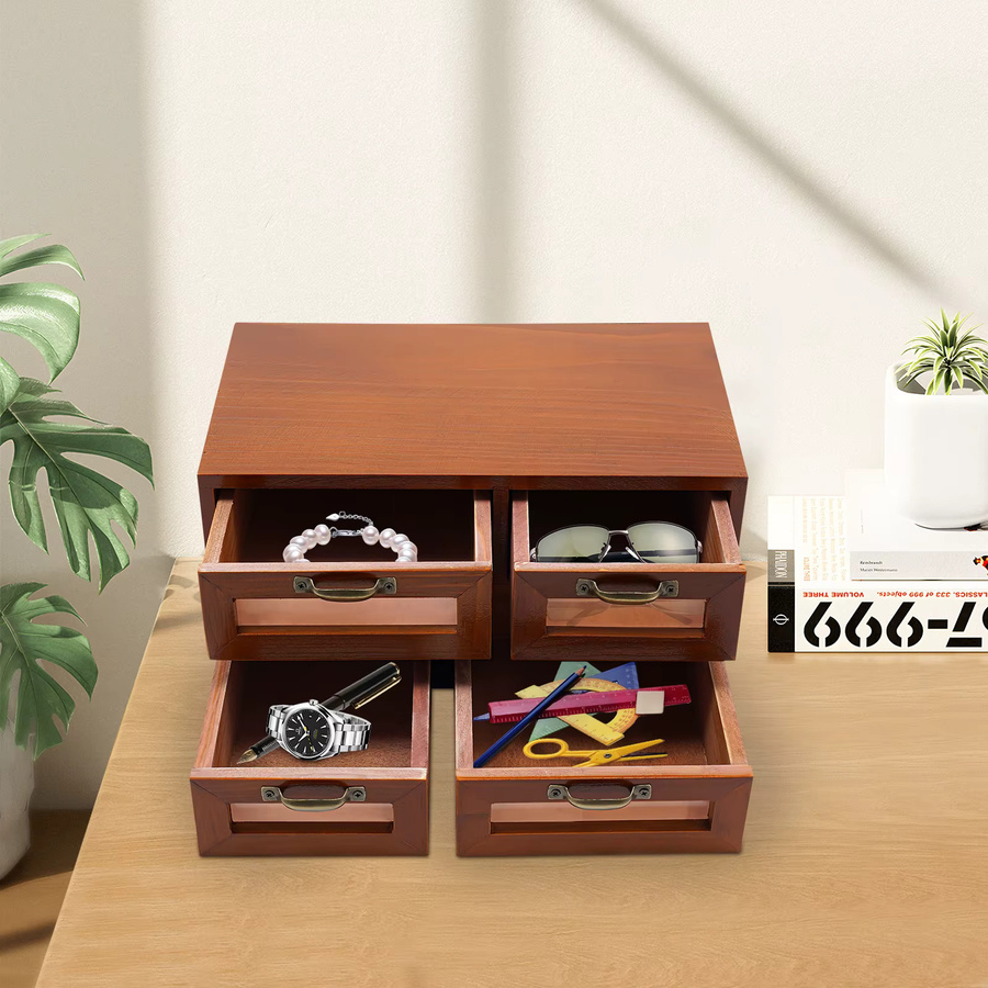 Retro-Desktop-Organizer von Bymaocar aus Holz mit 4 Schubladen in Dunkelbraun - Bild 3