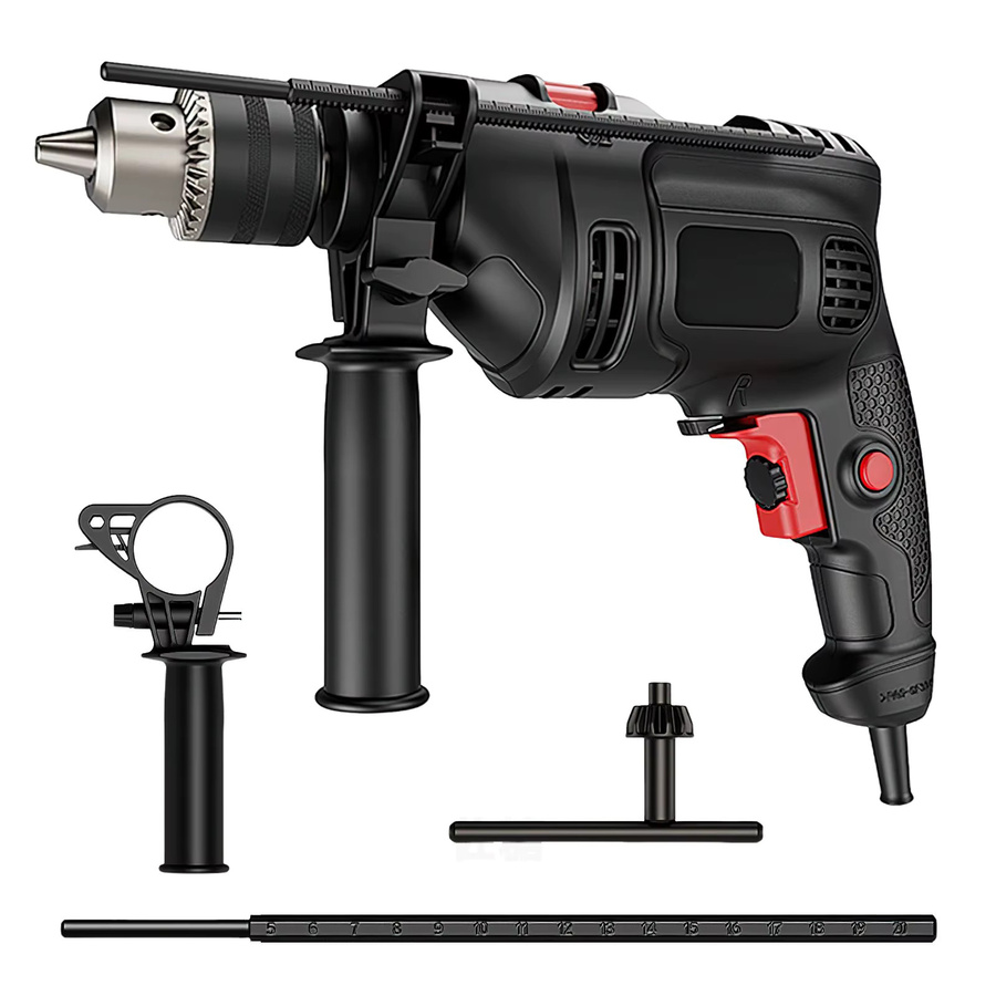 WUIETI Elektrische Schlagbohrmaschine in Schwarz mit 780 W, 13 mm Bohrfutter, Dual-Modus Bohrhammer mit variabler Geschwindigkeit (0–3000 U/min) und Vorwärts-/Rückwärts-Funktion für Beton, Holz und Stahl - Bild 2
