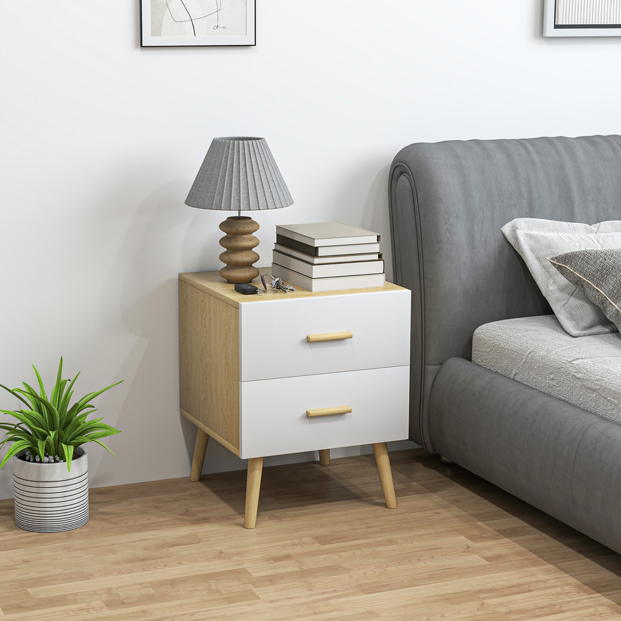 HOMCOM Nachttisch aus Holz mit 2 Schubladen in Eiche, B/T/H: 40 x 40 x 50 cm - Bild 2
