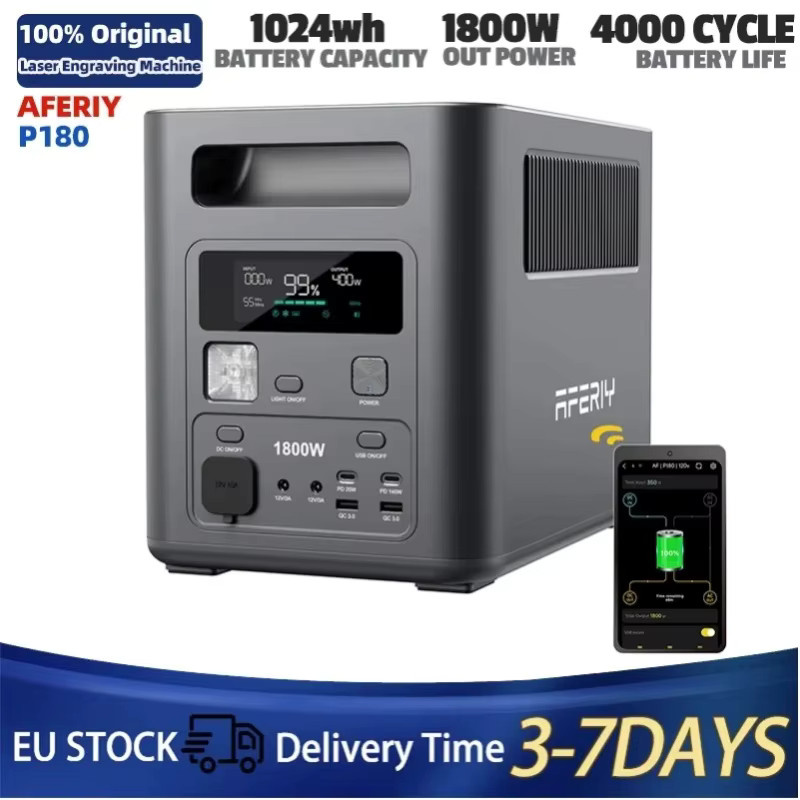 AFERIY P180 Tragbare Powerstation 1800W 1024Wh mit LiFePO4 Akku und 1-Stunden-Schnellladung, Solargenerator in Grau für Zuhause, Outdoor und Camping - Bild 1