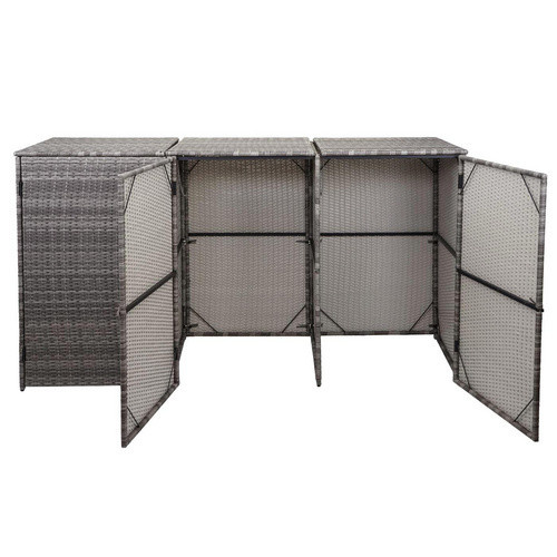 MVG Mülltonnenverkleidung MVG-E25 aus Poly-Rattan und Stahl in Grau, B/H/T: 195 x 110 x 66 cm, für 3 x 120 L Mülltonnen - Bild 3