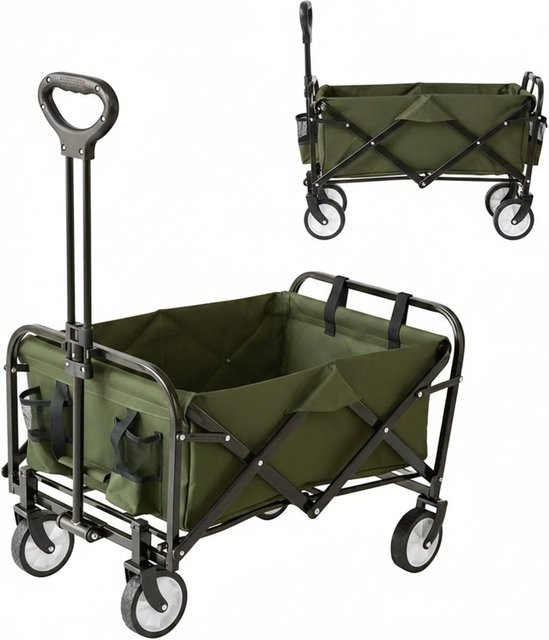 Relaxdays Bollerwagen aus Stahl in Grün, faltbar und höhenverstellbar, B/T/H: 64 x 50 x 72 cm - Bild 1