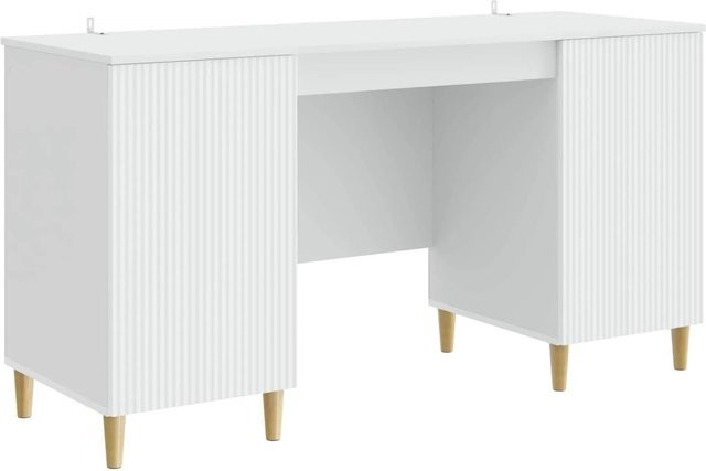 vidaXL Schreibtisch mit Regal in Weiß aus Holzwerkstoff, B/T/H: 142,5 x 50 x 75 cm - Bild 1
