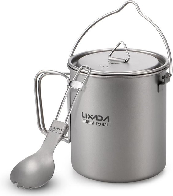 Lixada Titan-Campingtopf mit klappbarem Göffel für Outdoor und Wandern, 750 ml - Bild 1