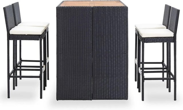 vidaXL 5-tlg Garten-Bar-Set aus Polyrattan und Akazienholz in Schwarz - Bild 1