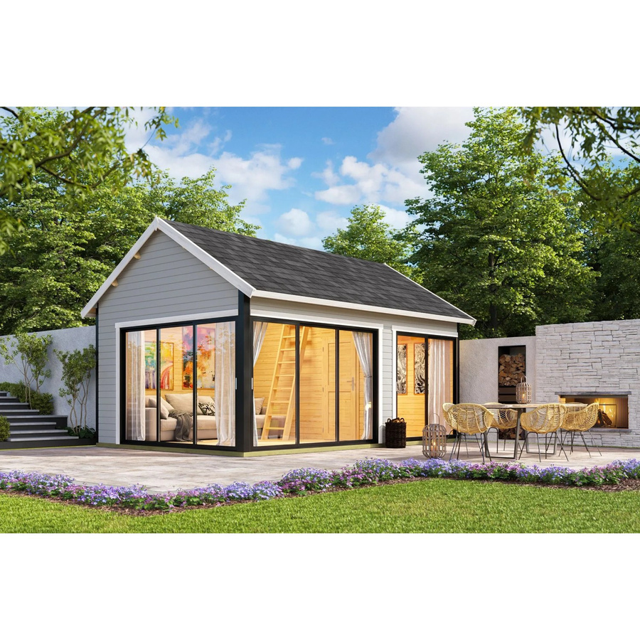 Lasita Gartenhaus Maja Murano mit Satteldach in Lichtgrau, B/T/H: 595 x 445,5 x 364,8 cm - Bild 2