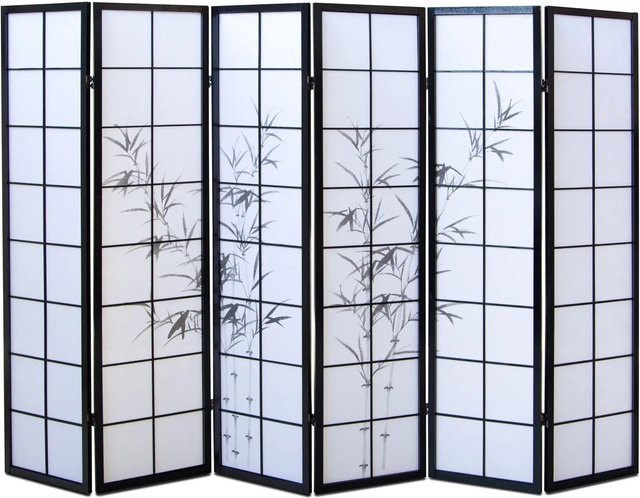 Homestyle4u 6-tlg. Shoji Paravent mit Bambusmotiv in Schwarz, B/H: 264 x 179 cm - Bild 1