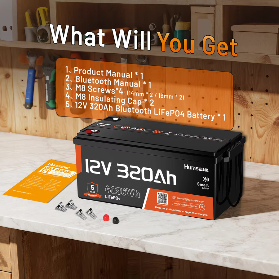 Humsienk LiFePO4 Batterie 12V 300Ah (320Ah) mit Bluetooth und 250A BMS in Schwarz - Bild 3