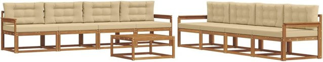 vidaXL Outdoor-Sofagarnitur aus Akazienholz in L-Form, 9-teiliges Set in Natur und Beige mit Polsterkissen und Tisch - Bild 1