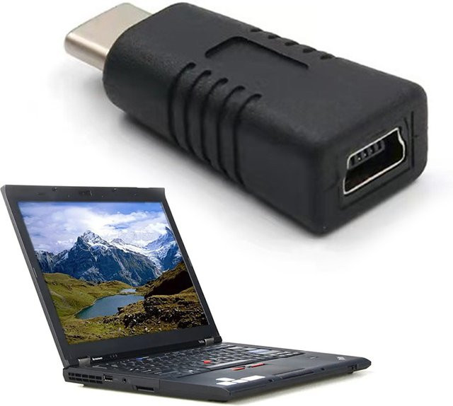 Mini-USB-Buchse zu USB-C-Stecker Adapter in Schwarz für Datenübertragung und Laden - Bild 1
