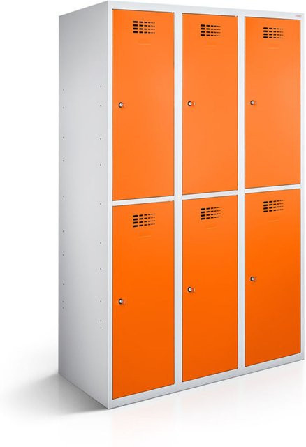 rotstahl Garderobenspind mit 6 Türen in Orange und lichtgrauem Korpus, B/T/H: 120 x 50 x 180 cm - Bild 1