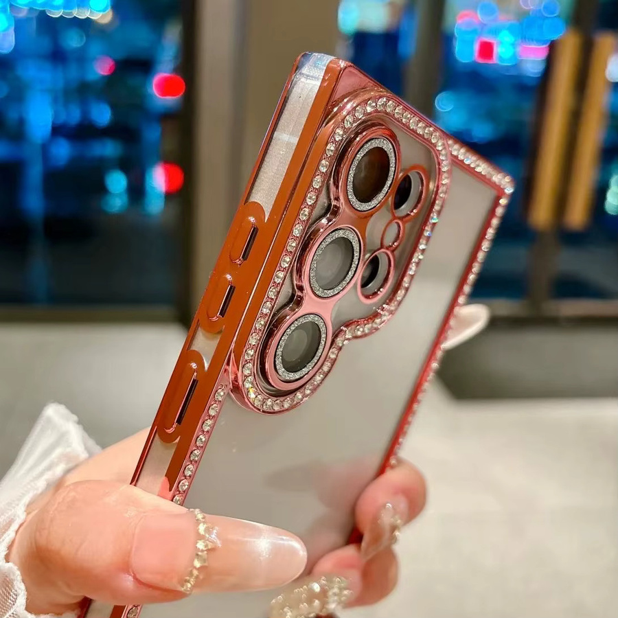 Glitzernde TPU-Handyhülle mit Strass-Kante für Samsung Galaxy S26 S25 S24 S23 S22 Ultra Plus in Gold - Bild 1