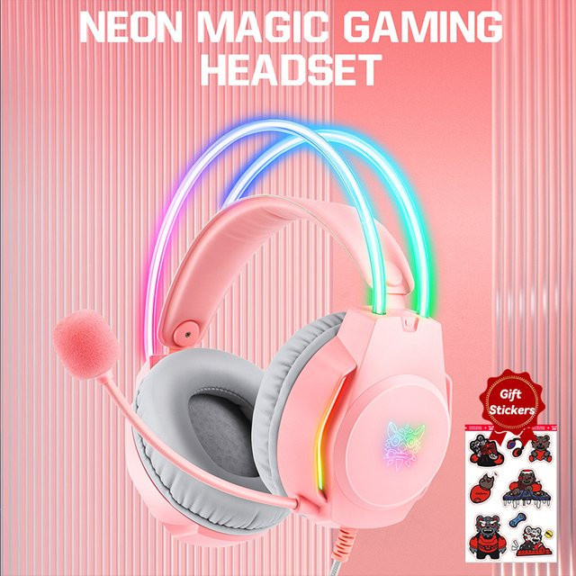 ONIKUMA X26 Gaming-Headset mit RGB-Beleuchtung und flexiblem Mikrofon, kabelgebundene Over-Ear Kopfhörer für PC und PS5, Schwarz oder Pink - Bild 1