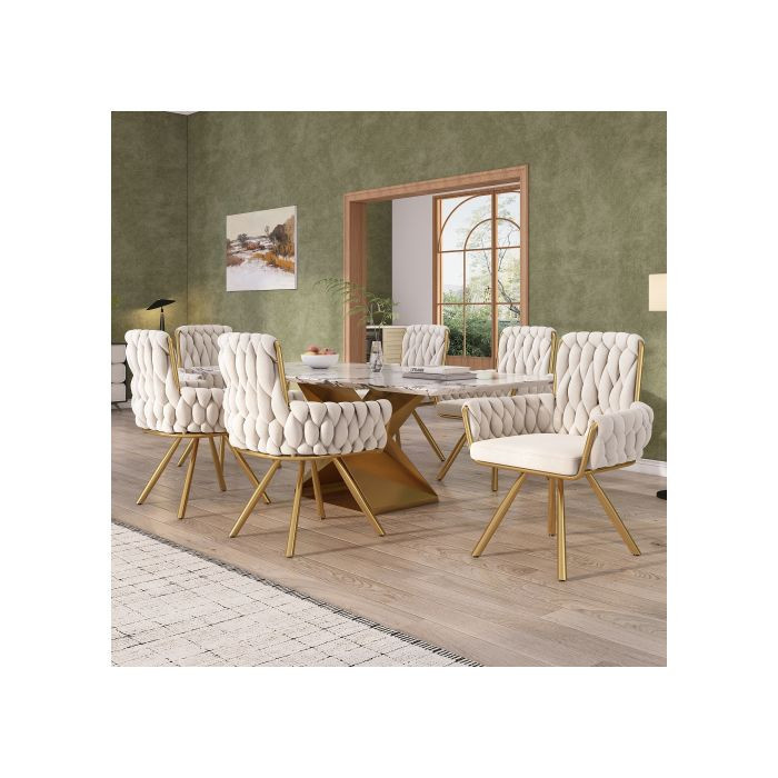 MUVOE Esszimmerstühle Set aus Samt in Beige, 2er-Set mit 360 Grad Drehsitz und modernem Design - Bild 2