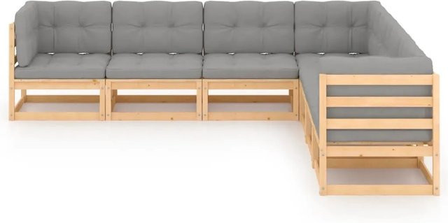 vidaXL 7-tlg Garten-Lounge-Set Modell 36 aus massivem Kiefernholz in U-Form mit grauen Kissen - Bild 1
