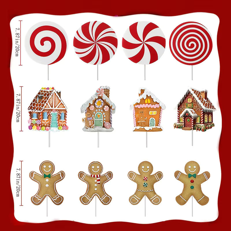 Weihnachtsbaum-Dekorationspicks mit Lebkuchenmann, Lutscher und Süßigkeiten in Mehrfarbig, 4er-Set aus Kunststoff - Bild 4