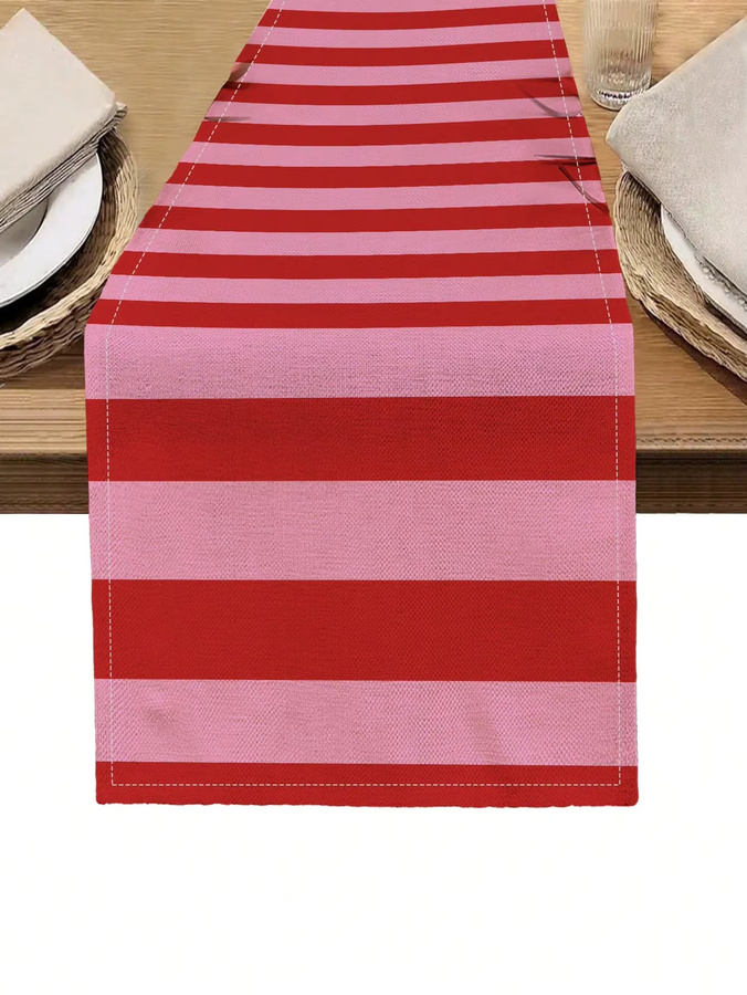 JIT Tischläufer aus Leinen mit rot-rosa Streifen, klassisch gemustert, rechteckig, Breite: 180 cm, Breite: 33 cm - Bild 2