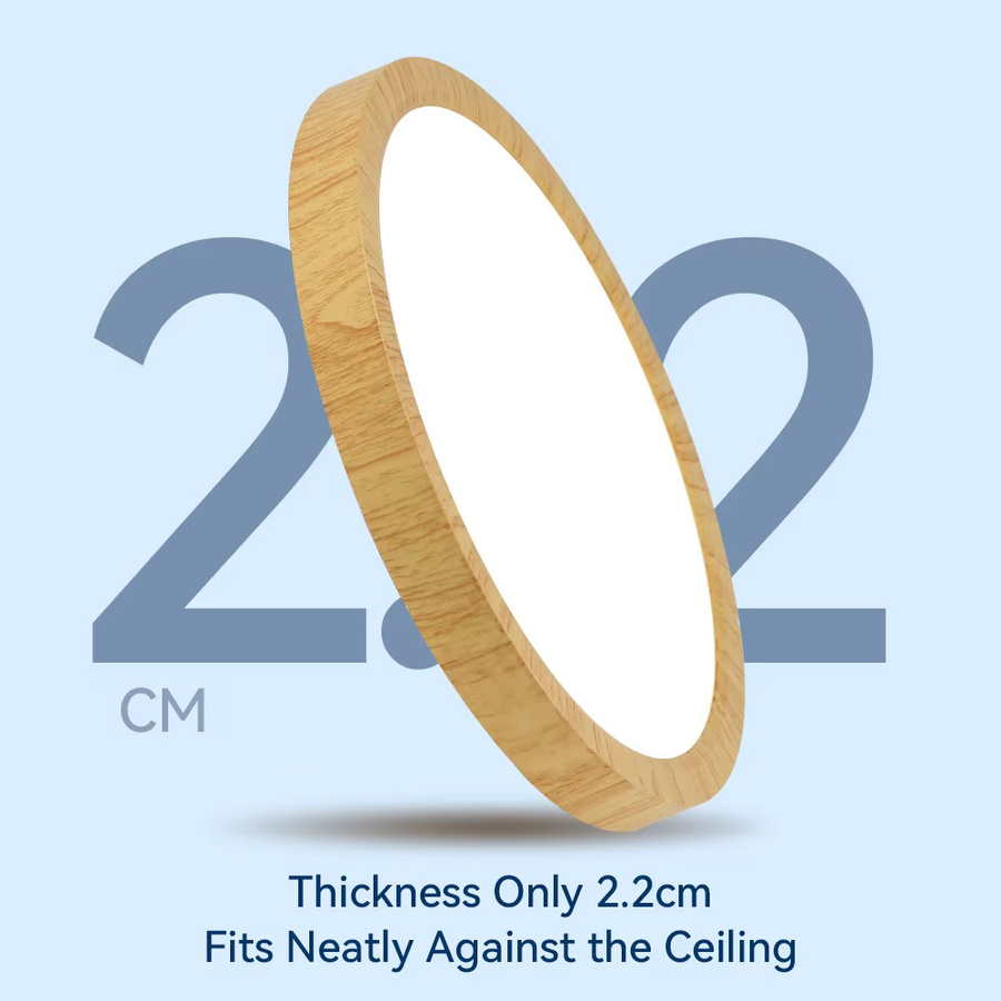 CHUANGYANG LED-Deckenleuchte in Holzoptik, ultradünn mit 2,2 cm, wasserdicht, rund, 3 Farbtöne, ideal für Küche, Badezimmer, Schlafzimmer und Wohnzimmer - Bild 2