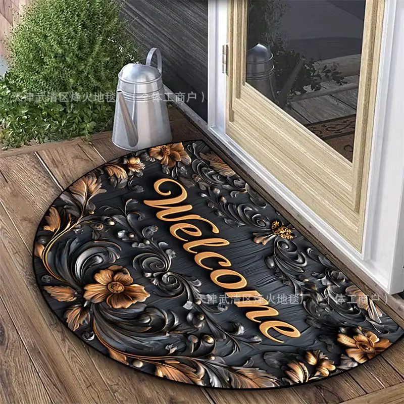 VIKAMA Ethno-Bodenmatte mit floralem Design, halbkreisförmig, rutschfest, Mehrfarbig, B: 60 cm, T: 40 cm - Bild 1