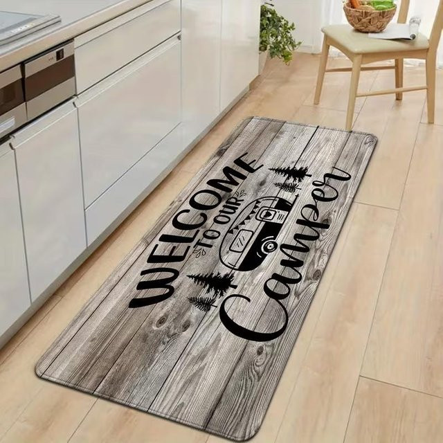 CSQ Nine Läufer Teppich Rustikaler Camping-Wohnwagen-Druck, Grau, Polyester, Rutschfest und Waschbar, B/T: 40 x 120 cm - Bild 1