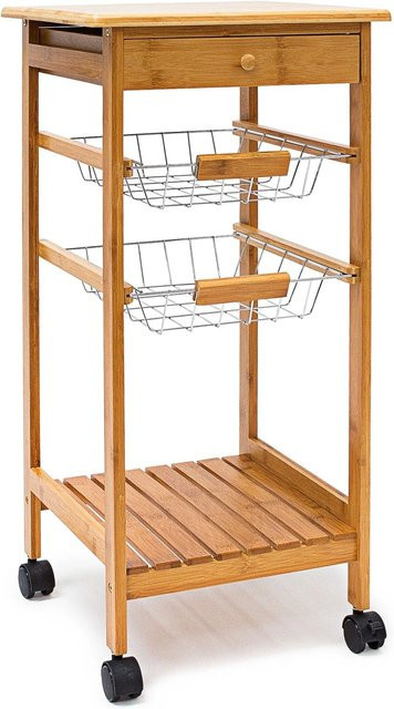 Relaxdays Küchenrollwagen aus Bambus in Braun mit 2 Körben im Landhaus Stil, H x B x T: 80,5 x 37 x 37 cm - Bild 1