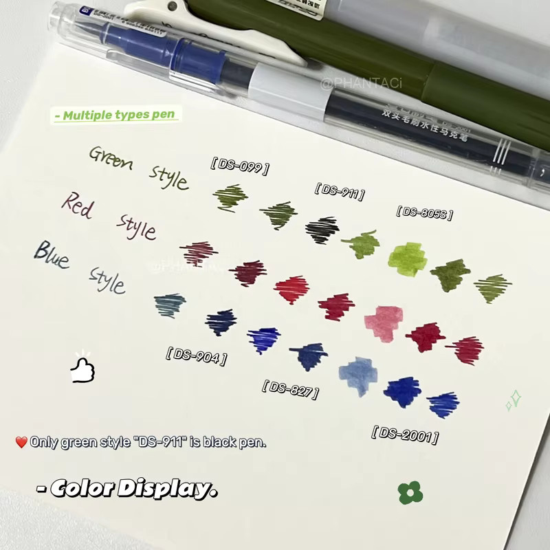 6-teiliges Kalligrafie-Stift-Set mit verschiedenen Stifttypen, farbige Gelstifte mit weichem Kopf und 0,5 mm Spitze, grün, Kunstbedarf zum Malen und Zeichnen - Bild 2