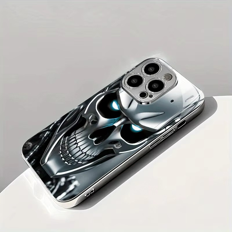 Apple iPhone Handyhülle mit silbernem Totenkopf-Muster aus gehärtetem Glas und galvanisiertem Design für iPhone 11 bis iPhone 17 Pro Max und Plus Modelle - Bild 4