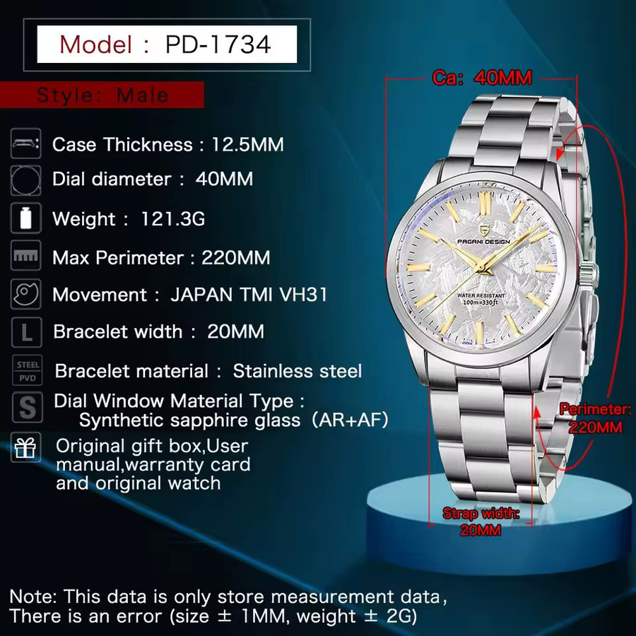 PAGANI DESIGN Armbanduhr, Quarz, Edelstahl, 40 mm, Herren - Bild 5