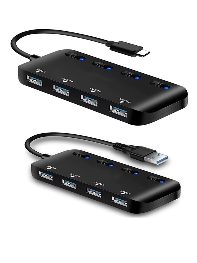 OULLX 4-Port USB 3.0 Typ C Hub mit Schalter in Schwarz für Hochgeschwindigkeits-Datenübertragung von HDD, SSD, Maus und Tastatur - Bild 6