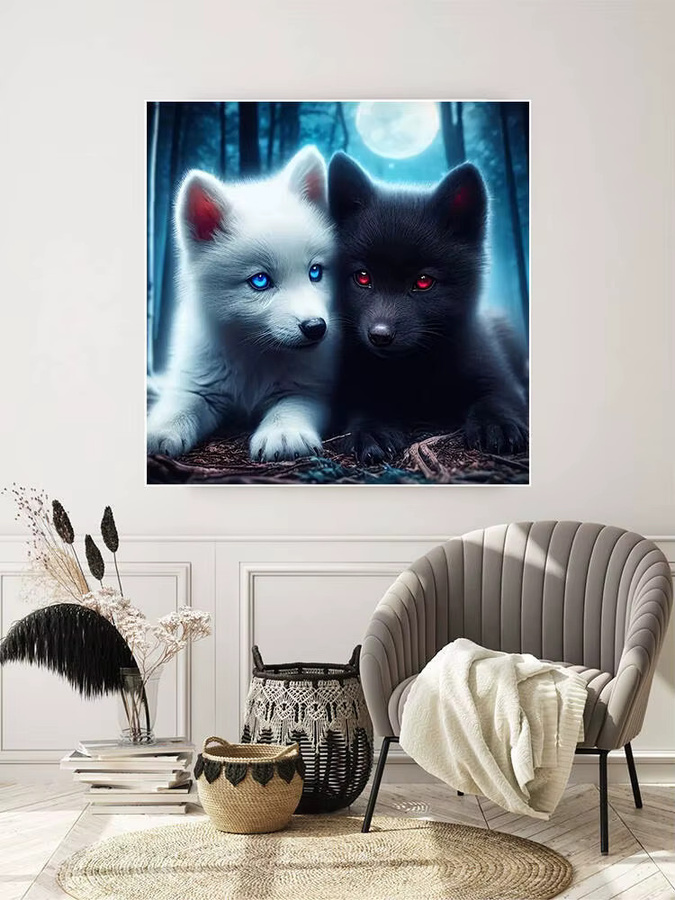 Evershine 5D Diamond Painting Wolf und Mond Wanddekoration mit Rund-Strass Stickerei in Multicolour B/B/H: 20 x 20 x 20 cm - Bild 4