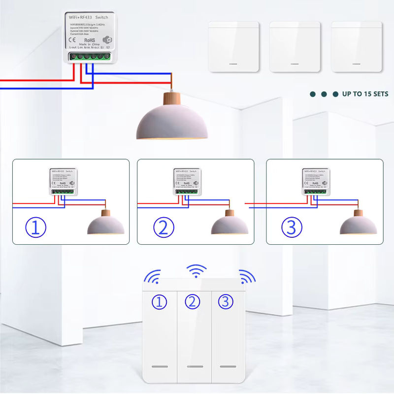 Ammtoo Tuya WiFi Smart Switch mit RF 433MHz, drahtloser Wand Schalter in Weiß, kompatibel mit Alexa und Google Assistant für LED Lampen - Bild 4
