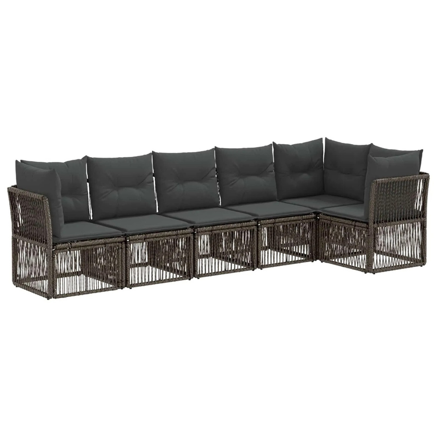 vidaXL Gartensofa-Set 6-teilig aus Poly-Rattan in Grau mit L-Form und Polsterkissen - Bild 2