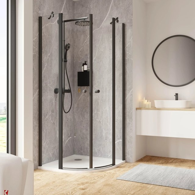 Schulte Duschkabine Garant 2.0 Quadrant 4-teilig mit Pendeltür, Mattschwarz, B: 90 cm, H: 200 cm - Bild 1