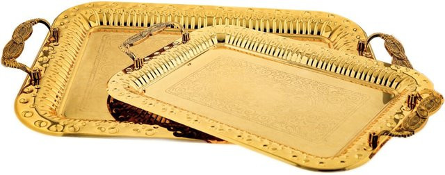 2-teiliges rechteckiges Serviertablett aus 18/10 Edelstahl von Almina in Gold - Bild 1